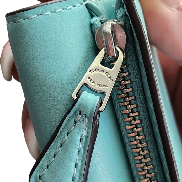Coach Micro Snap Wallet Leather SOFT GREEN TURQUOISE CP260 Authentic - Picture 7 of 10